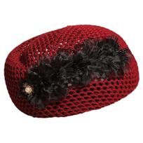 Ethnic Floral Painter hat French Women Knit Fabric Cap Fashion Hollow Out Beret  Party Floral Tail Dark Red
