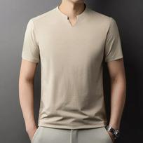 Korean Men's Short Sleeve V-Neck T-Shirt Solid Color Casual Fashion Comfortable Summer Versatile Solid Top M