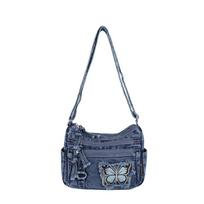 Denim Small Square Bag Travel Commuter Shoulder Bag Women's Mobile Phone Crossbody Bag tamsiai mėlyna spalva