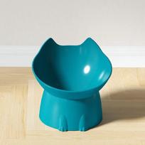 1pc WhiskerWare Elevated Cat Bowl Anti-Tip Raised Pet Feeding Dish Tilted Edge Neck Protection Food Water Bowl mėlyna