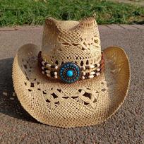 summer Cowboy Hat Summer Outdoor Travel Turquoise Accessories for Men and Women Retro Gentleman Western Cowboy Straw Hat M55-58cm
