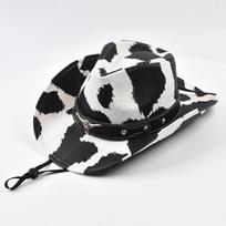 Cow Print Straw Western Cowboy Hat with Belt Trendy Wide Brim Cowgirl Hat Outdoor UV Protection Beach Hat Can Be Adjusted