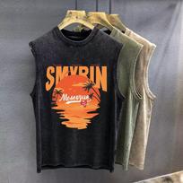 Washed Vintage Vest Top Men Hong Kong Style Trendy Sleeveless Short Sleeve Fashion Simple Versatile Vest Tank Top M pilka spalva
