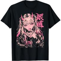 Gotikinė Grunge Demon Anime Mergina Waifu Siaubo Alt Estetiniai Marškinėliai(5) S juoda