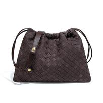 New Retro Handbag for Women, All Hand Woven Pleated Drawstring Frosted Cloud Bag, Single Shoulder Crossbody Small Square Bag