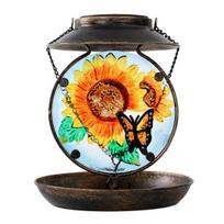 Solar Bird Feeder Decorative Night Light Bird Feeder Waterproof Solar Powered Garden Bird Feeder for Outside Yard Patio A