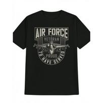 Air Force Veteran Pattern Men's T-Shirt Black Casual Crew Neck T-Shirt with Proud Service Summer Short Sleeve Shirt S įvairiaspalvis
