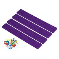 4Pcs Felt Bulletin Board Bar Strips Self-Adhesive Memo Board with Pushpins Wall Decor for Photos Notes Classroom Office Decor violetinė