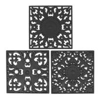 Square European Style Silicone Heat Insulation Pad to Protect the Desktop Pad Classical Pattern Hollow Anti-scalding Pad  Black juoda