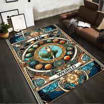 Artistic Tarot  The World  Carpet with Celestial Planets Design Suitable for use as an anti-slip for living room bedroom sofas 40x60cm( 15x23in )