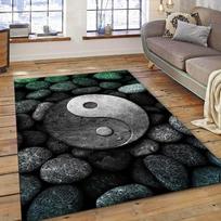 Yin Yang Stone Rug for Zen Living Spaces - Modern Meditation Area Rug, Harmony and Balance Floor Decor Skid resistant carpet 40cm x 60cm