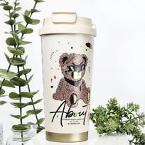 Cartoon Bear Printed Water Cup 520ML Coffee Cup Portable Insulated Cup rožinė