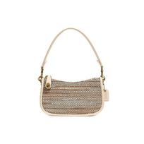 Coach Swinger 20 Woven Leather Underarm Bag Mahjong Bag Shoulder Crossbody Tote Small Women Bags Ivory C3833-B4IO Basic Set (Bag+Dust Bag)