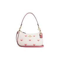 COACH Teri 24 Heart Print Detachable Handle Strap Cow Leather Handbag Crossbody Bag Shoulder Bag Women's White balta