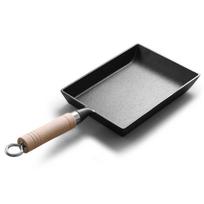 Dianjiang Square Cast Iron Wok, Uncoated Non-Stick Pan, Breakfast Egg Roll Pan, Thick Egg Pan, Flat-Bottom Frying Pan juoda
