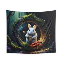 White Rabbit Portal tapestry 75x100 juoda