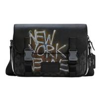 COACH Basquiat co-branded Track 27 classic presbyopia graffiti flip leather shoulder crossbody bag large men's black juoda