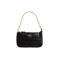 COACH Nolita 19 gold letter logo crocodile pattern chain zipper closure leather armpit bag hand shoulder bag small size women's black juoda