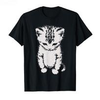 2026 Summer Mens Sad Cat Printed Round Neck Tshirt Neutral 100 Cotton Soft Breathable Street Loose Comfortable Short Sleeve M
