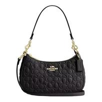 COACH Teri 24 Gold Metal Logo Zip Closure Smooth Leather Shoulder Bag Medium Women's Black juoda