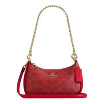 COACH Teri 19 Gold Hardware Signature Coated Canvas Shoulder Bag Mini Women's Bright Red auksas