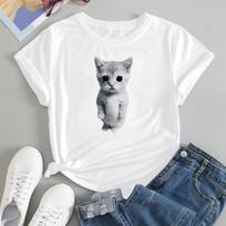 Cute Cat Graphic T-shirt Sad Cat Meme Unisex 100% Cotton Novelty Gift T-Top S
