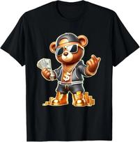 Golden Teddy Bear Money Stacks Golden Chain Gangsta T- Shirt XL