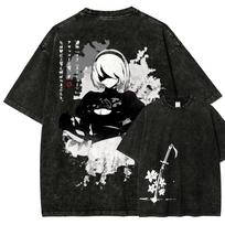 Popular Game Nier Automata Graphic Print T-shirt Men Women Harajuku Wind Tee Washed Cotton Oversize Top S