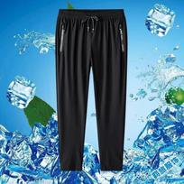 Men's Ice Silk Jogger Pants With Zipper Pocket And Drawstring Waist L