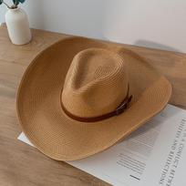 New Design Natural Paper Western Cowboy Hat 13CM Big Wide Brim Women Men Summer Beach Straw Hats Panama Cowgirl Jazz Sun Caps 58cm chaki