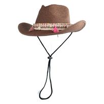Outdoor Hiking Tassel Cowboy Straw Hat Unisex Foldable Sun Protection Summer Hat Bohemian Style Uv Protection Fisherman Hat ruda