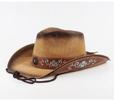 New Vintage Straw Hat Western Cowboy Hat Spring Summer Panama Sun Hats Retro Elegant Cowgirl Jazz Cap Sombrero Hombre 56-58CM chaki