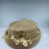 202603-YNS chic ins spring ventilate knit fabric metallic color flower grace leisure lady bucket cap women fishermen hat head size 57cm chaki
