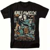 Vyriški Vintažiniai 90-ųjų Michael Myers Helovino Siaubo Filmo Grafiniai Marškinėliai Juodi Retro Baisus Dizainas su Vaiduoklių Namu Šikšnosparniais S