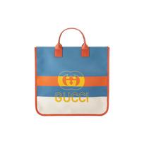 Gucci Logo Print Tote Bag Blue Orange White Canvas Leather Trim Top Handle Handbag for Kids Daily Commute 550763-FAB3Z-8476 Basic Set (Bag+Dust Bag)