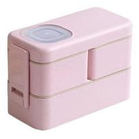 Leak-proof Bento Lunch Box with 3 Compartments Double Layer Buckle Closure Microwave Safe Stackable Salad Box for Kids rožinė