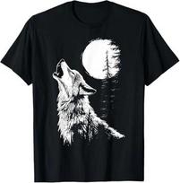 Wolf Howling Moon Forest Nature Wildlife T-Shirt L