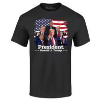 President Donald J. Trump Photo Montage T-shirt American Flag Shirt S įvairiaspalvis