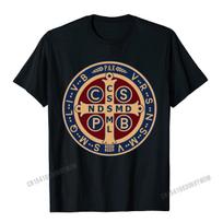The Saint Benedict Medal Catholic Pullover Tees Camisas Men Slim Fit Mens T Shirt Printed T Shirt Cotton Geek S įvairiaspalvis