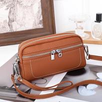 Women's 2026 First Layer Cowhide Crossbody Bag - Small, Multi-Compartment Zipper Clutch & Phone Bag chaki