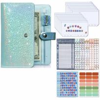 6 Hole Binder Pockets Budget Binder Planner Soft Leather Cash Envelope Binder  Office žalsvai mėlyna