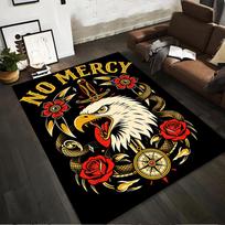 Black Carpet with Eagle, Snake, Roses, No Mercy Text Design Home Decor  Suitable for use as an anti-slip for living room bedroom sofas 40x60cm( 15x23in )