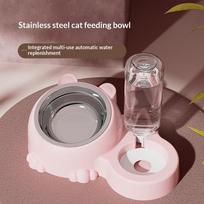 Pet Bowl 2-In-1 Auto Water Feeder, Tilted Elevated Cat Dog Bowl For Food & Water, Anti-Choking Slow Feeder Dish For Pets rožinė