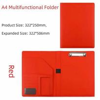 A4 Multifunctional Folders Multicolor Card Holder A4 File Folder Pen Insert PU Leather Meeting Memo Book Business Office raudona