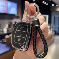 TPU Automobilio Raktų Dėklas Dangtelis Raktelio Fobas Hyundai i10 i20 i40 iX35 Santa Fe Sulankstomam Raktui, Raktų Grandinėlė juoda