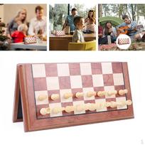 Carved Wooden Chess Set 7.8cm King Folding Board with Storage Slots