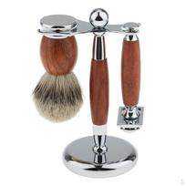 Luxury Shaving Set Rosewood Safety Shaver Shave Brush Alloy Stand Holder
