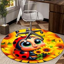 Ladybug And Sunflowers round carpet Chair cushion Round Entryway Rug, Soft Round Rugs for Living Room, Bedroom, Circle Carpet decor gifts Diameter 60cm