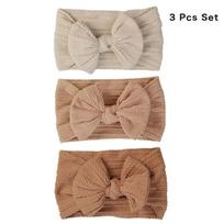 3Pcs Solid Color Bow Baby Headbands Soft Elastic Nylon Newborn Infant Turban Headwraps Children Kids Hair Accessories