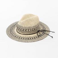 USPOP Summer Handwoven Paper Straw Cowboy Hat Women Two-Tone Plaid Wide Brim Sun Hat Adjustable Beach Vacation Fedora M 57cm